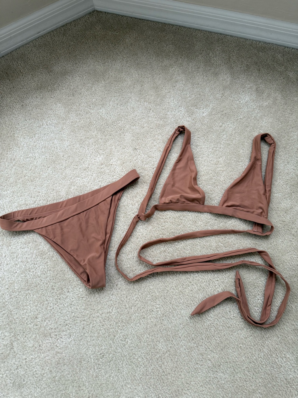 Tobi Mocha Triangle Tie Bikini Set XS top M bottom